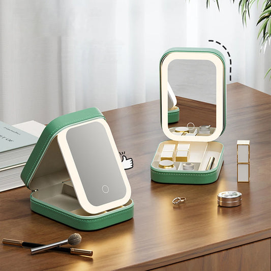 Espelho e Caixa de Maquiagem Portátil com Luz, Recarregavel.